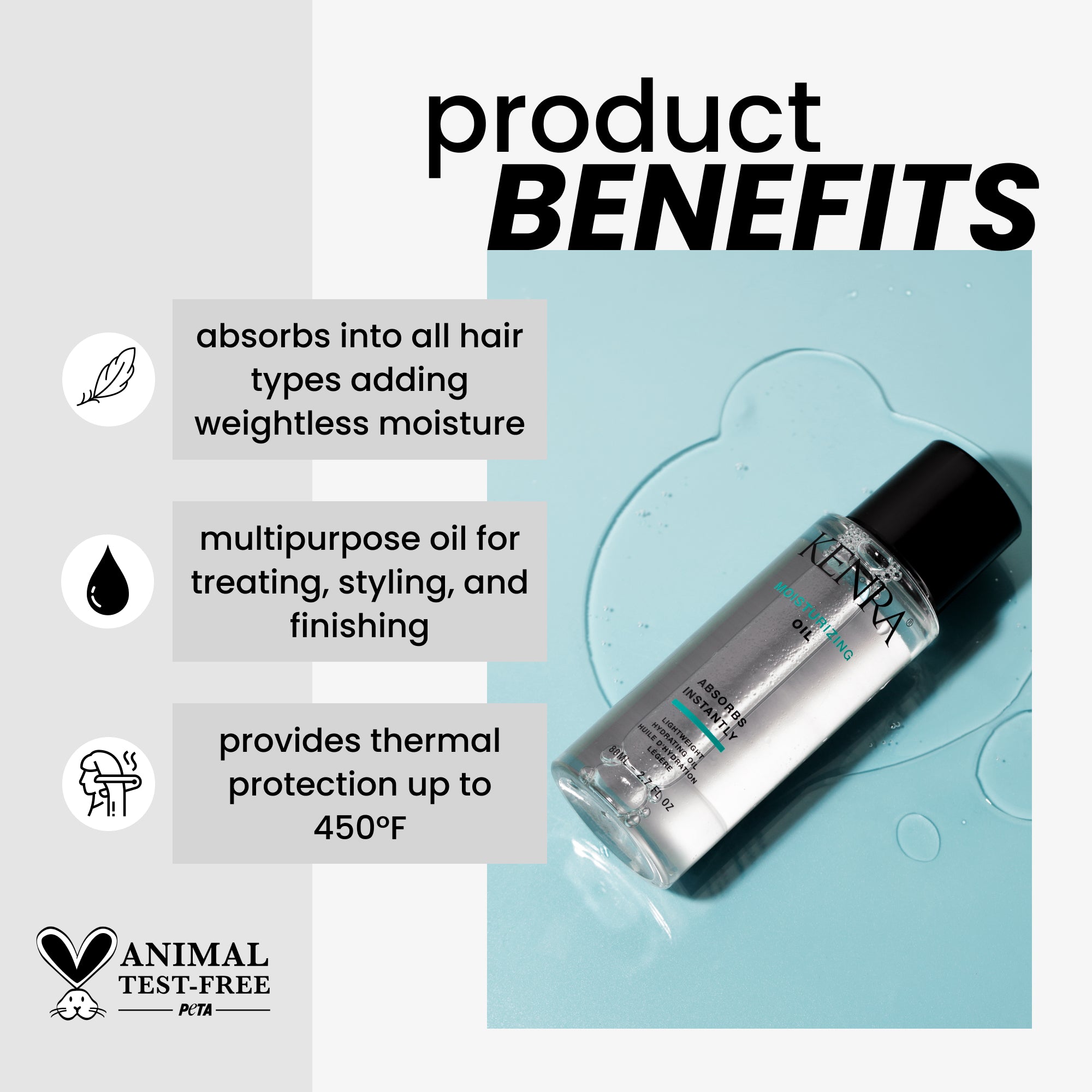 KENRA Moisturizing Oil - Product Benefits - Couture Coiffure